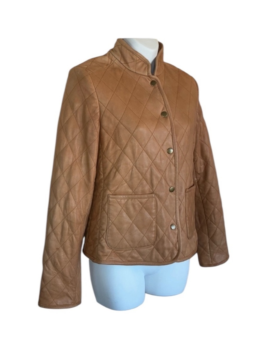 Charter Club Leather Jacket, Women's S, Tan Quilted, Insulated, Snap Front Euc
